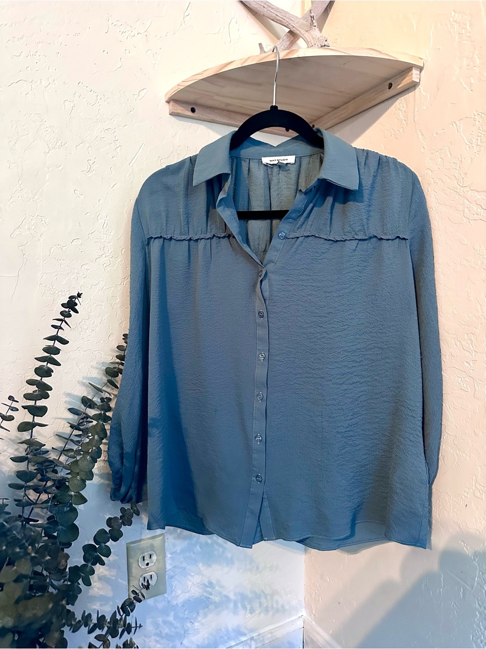 Max Studio Slate Blue Button-Down Blouse